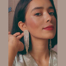 Load image into Gallery viewer, Shiny Rhinestone Long Tassel Earrings