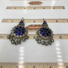 Load image into Gallery viewer, Silver Jhumka Style Earrings With Blue Glass Stones