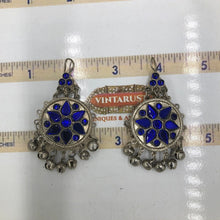 Load image into Gallery viewer, Silver Jhumka Style Earrings With Blue Glass Stones