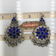 Load image into Gallery viewer, Silver Jhumka Style Earrings With Blue Glass Stones