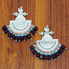 Load image into Gallery viewer, Silver Kuchi Earrings With Multicolor Beads and Stones