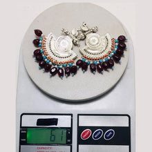 Load image into Gallery viewer, Silver Kuchi Earrings With Multicolor Beads and Stones