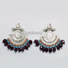 Load image into Gallery viewer, Silver Kuchi Earrings With Multicolor Beads and Stones