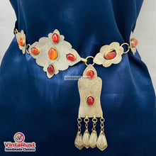 Load image into Gallery viewer, Silver Kuchi Turkman Belt With Brown Glass Stones