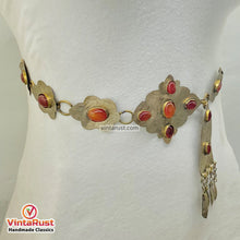 Load image into Gallery viewer, Silver Kuchi Turkman Belt With Brown Glass Stones