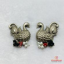Load image into Gallery viewer, Silver Swan Motif Beaded Statement Earrings