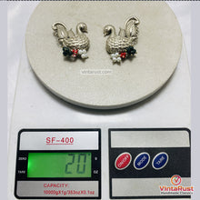 Load image into Gallery viewer, Silver Swan Motif Beaded Statement Earrings
