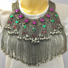 Load image into Gallery viewer, Statement Choker Necklace Long Silver Dangling Bells,CDB-01