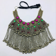 Load image into Gallery viewer, Statement Choker Necklace Long Silver Dangling Bells,CDB-01