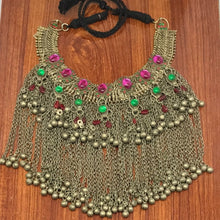 Load image into Gallery viewer, Statement Choker Necklace Long Silver Dangling Bells,CDB-01