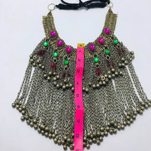 Load image into Gallery viewer, Statement Choker Necklace Long Silver Dangling Bells,CDB-01