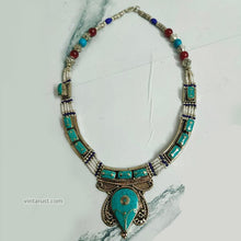 Load image into Gallery viewer, Statement Turquoise Nepalese Tribal Choker Necklace