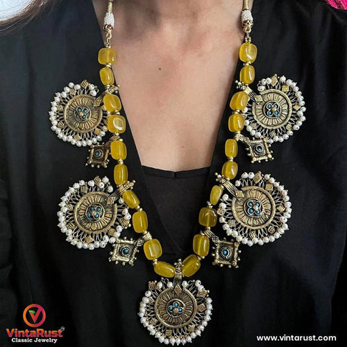 Stunning Yellow Stones Beaded Vintage Necklace