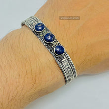 Load image into Gallery viewer, Tibetan Antiqued Lapis Lazuli Tiger Eye Cuff Bracelet