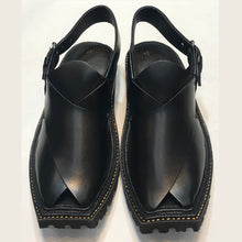 Load image into Gallery viewer, Traditional Black Shine Peshawari Kaptaan Chappal
