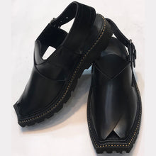 Load image into Gallery viewer, Traditional Black Shine Peshawari Kaptaan Chappal