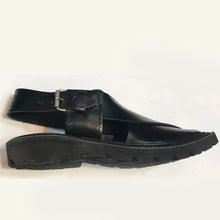 Load image into Gallery viewer, Traditional Black Shine Peshawari Kaptaan Chappal