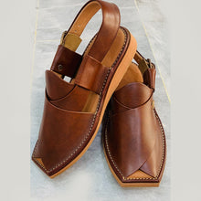 Load image into Gallery viewer, Traditional Brown Leather Peshawari Chappal
