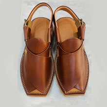 Load image into Gallery viewer, Traditional Brown Leather Peshawari Chappal