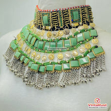 Load image into Gallery viewer, Traditional Multi‑Layered Green Stone Choker Necklace