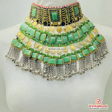 Load image into Gallery viewer, Traditional Multi‑Layered Green Stone Choker Necklace