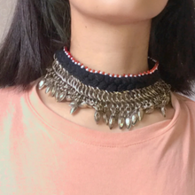 Load image into Gallery viewer, Tribal Choker Necklace with Silver Metal Heart Beads