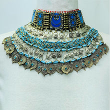 Load image into Gallery viewer, Handmade Tribal Turquoise Stone Choker Necklace