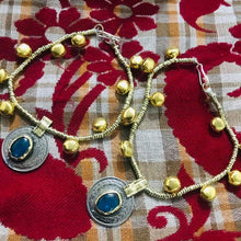 Load image into Gallery viewer, Tribal Coins and Glass Stone Bells Anklet Pair
