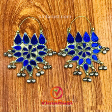 Load image into Gallery viewer, Tribal Glass Stones Floral Earrings With Silver Bells