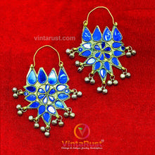 Load image into Gallery viewer, Tribal Glass Stones Floral Earrings With Silver Bells