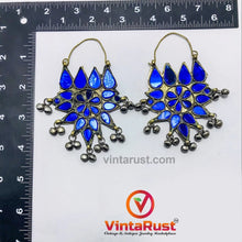 Load image into Gallery viewer, Tribal Glass Stones Floral Earrings With Silver Bells