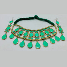 Load image into Gallery viewer, Tribal Green Stone Choker Necklace With Earrings