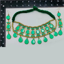 Load image into Gallery viewer, Tribal Green Stone Choker Necklace With Earrings