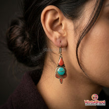 Load image into Gallery viewer, Vintage Tibetan Turquoise Coral Dangle Earrings