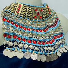 Load image into Gallery viewer, Tribal Layered Necklace With Red Glass Stones