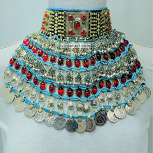 Load image into Gallery viewer, Tribal Layered Necklace With Red Glass Stones