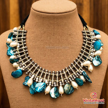 Load image into Gallery viewer, Handmade Tribal Kuchi Choker with Blue Stones