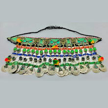 Load image into Gallery viewer, Multicolor Choker Necklace With Silver Dangling Coins