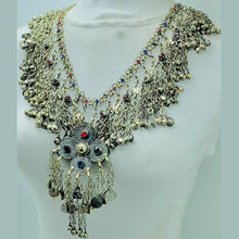 Load image into Gallery viewer, Tribal Silver Bib Necklace With Glass Stones