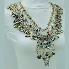 Load image into Gallery viewer, Tribal Silver Bib Necklace With Glass Stones