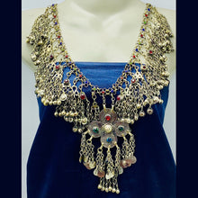 Load image into Gallery viewer, Tribal Silver Bib Necklace With Glass Stones