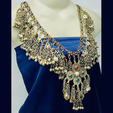 Load image into Gallery viewer, Tribal Silver Bib Necklace With Glass Stones