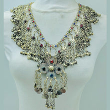 Load image into Gallery viewer, Tribal Silver Bib Necklace With Glass Stones