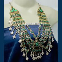 Load image into Gallery viewer, Tribal Statement Green Layered Bib Necklace