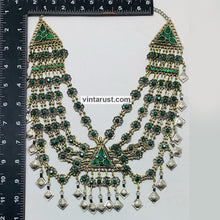 Load image into Gallery viewer, Tribal Statement Green Layered Bib Necklace