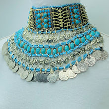 Load image into Gallery viewer, Turquoise Beaded Choker Necklace With Coins