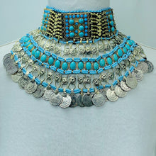 Load image into Gallery viewer, Turquoise Beaded Choker Necklace With Coins
