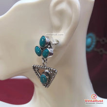 Load image into Gallery viewer, Turquoise Stone Silver Kuchi Drop Earrings