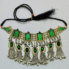 Load image into Gallery viewer, Unique Green Glass Stones and Bells Necklace