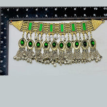 Load image into Gallery viewer, Unique Green Glass Stones and Bells Necklace